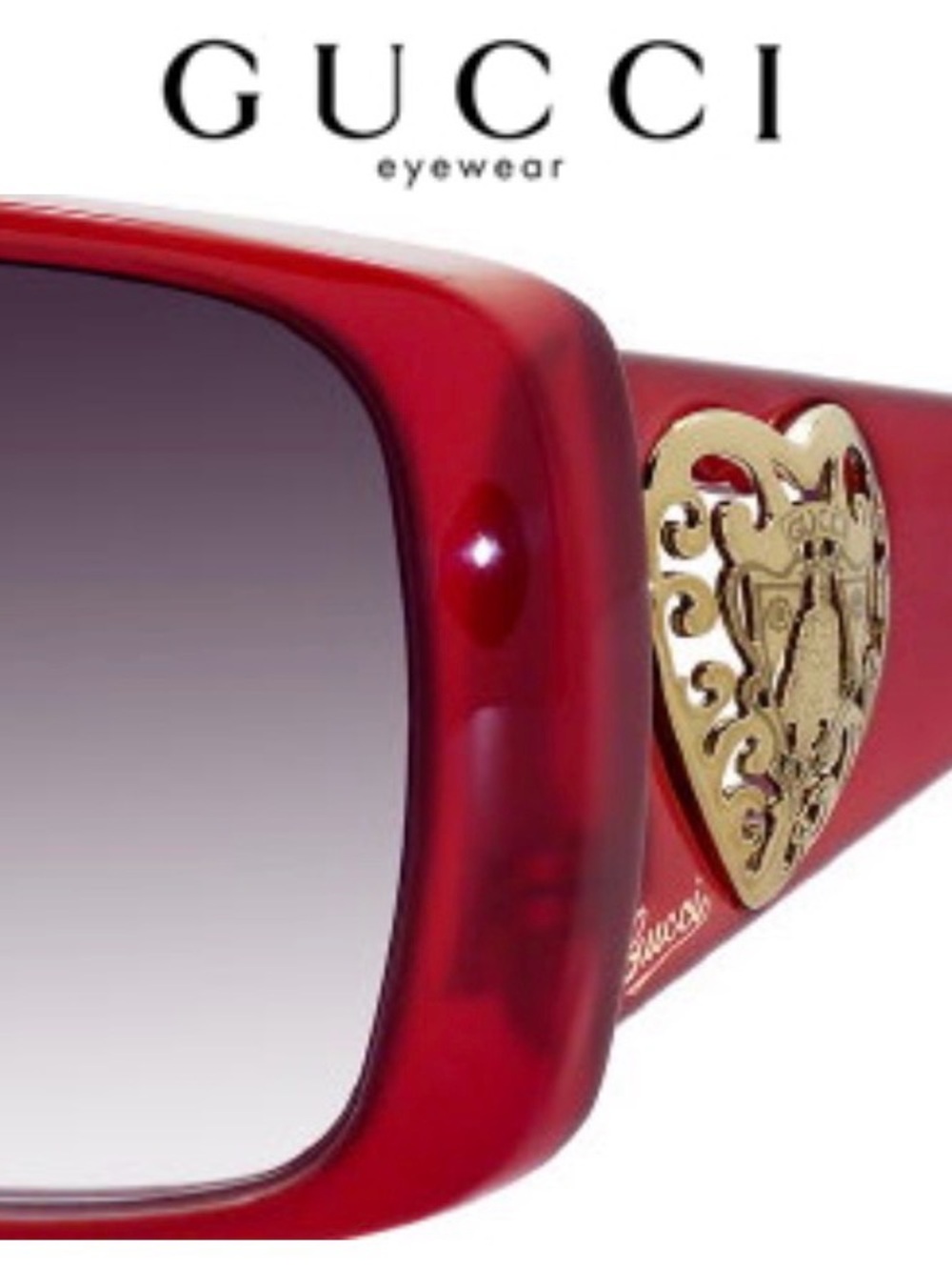 Gucci Red Sunglasses with Gold Heart Accent